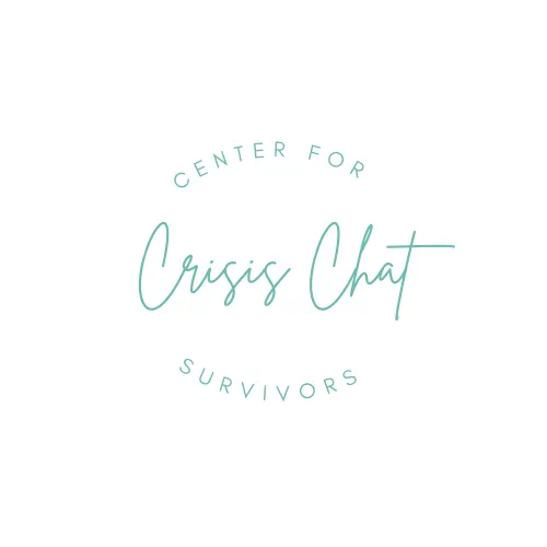 An illustration that reads "center for survivors crisis chat"