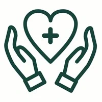 Health promotion icon with two hands lifting up a heart with a medical cross